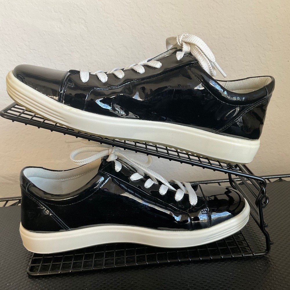ECCO Soft 7 Womens 8.5 Black Patent Leather Lace Up Sneakers 39 47030301001 - Picture 6 of 14
